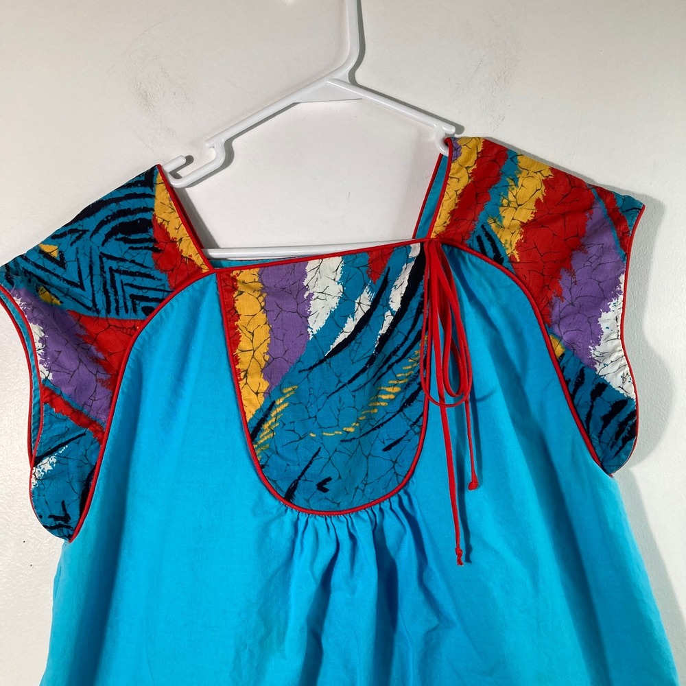 Womens Vintage Keyloun Abstract Tropical Midi/Maxi Floral Dress Blue M - Picture 3 of 8